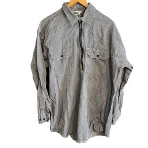 VINTAGE Key Shirt Mens XL TALL Blue White Striped Long Sleeve 1/4 Zip Workwear